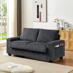 Dark Grey 71 Fabric Loveseat Sofa with Square Storage Armrest and USB port for Living Room