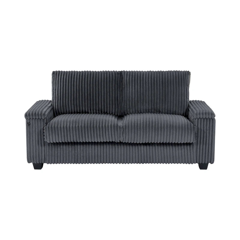 Dark Grey 71 Fabric Loveseat Sofa with Square Storage Armrest and USB port for Living Room