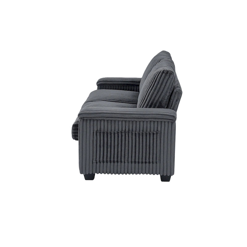 Dark Grey 71 Fabric Loveseat Sofa with Square Storage Armrest and USB port for Living Room