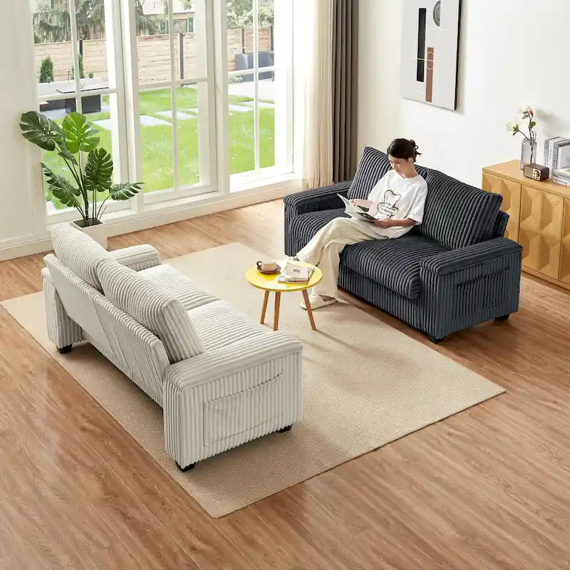 Dark Grey 71 Fabric Loveseat Sofa with Square Storage Armrest and USB port for Living Room