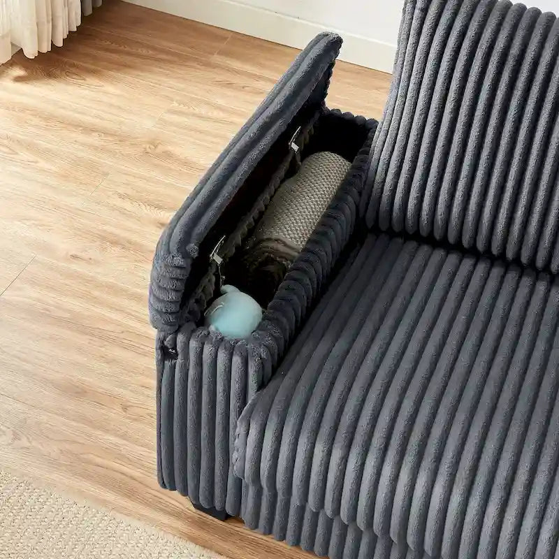 Dark Grey 71 Fabric Loveseat Sofa with Square Storage Armrest and USB port for Living Room
