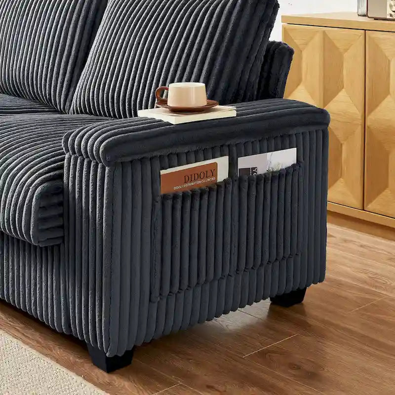 Dark Grey 71 Fabric Loveseat Sofa with Square Storage Armrest and USB port for Living Room