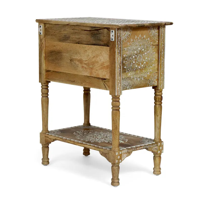 23.75 Modern Wooden End Table with Three Drawers and Open Bottom Shelf for Living Room or Bedroom