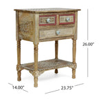 23.75 Modern Wooden End Table with Three Drawers and Open Bottom Shelf for Living Room or Bedroom