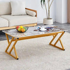 47 Modern Rectangular Coffee Table with Sintered Stone Tabletop and X-shaped Metal Legs