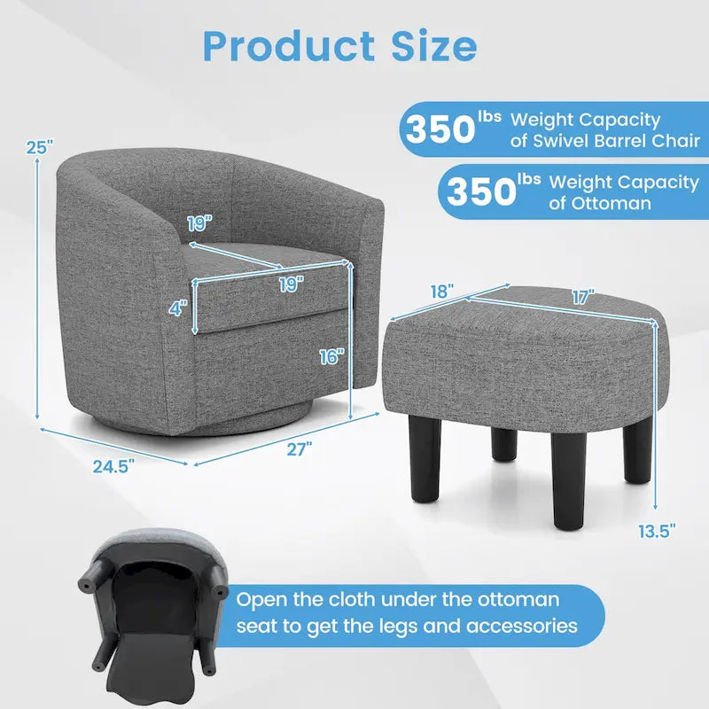 Modern Swivel Accent Chair with Ottoman for Living Room or Bedroom