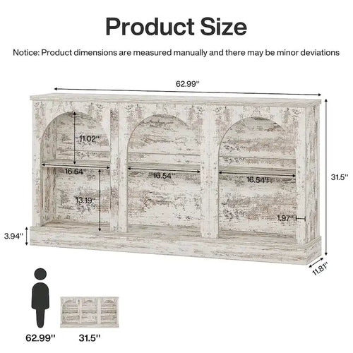 63-Inch Farmhouse Console Table with 3 Tier Storage for Entryway, Living Room - 11.81D x 62.99W x 31.5H