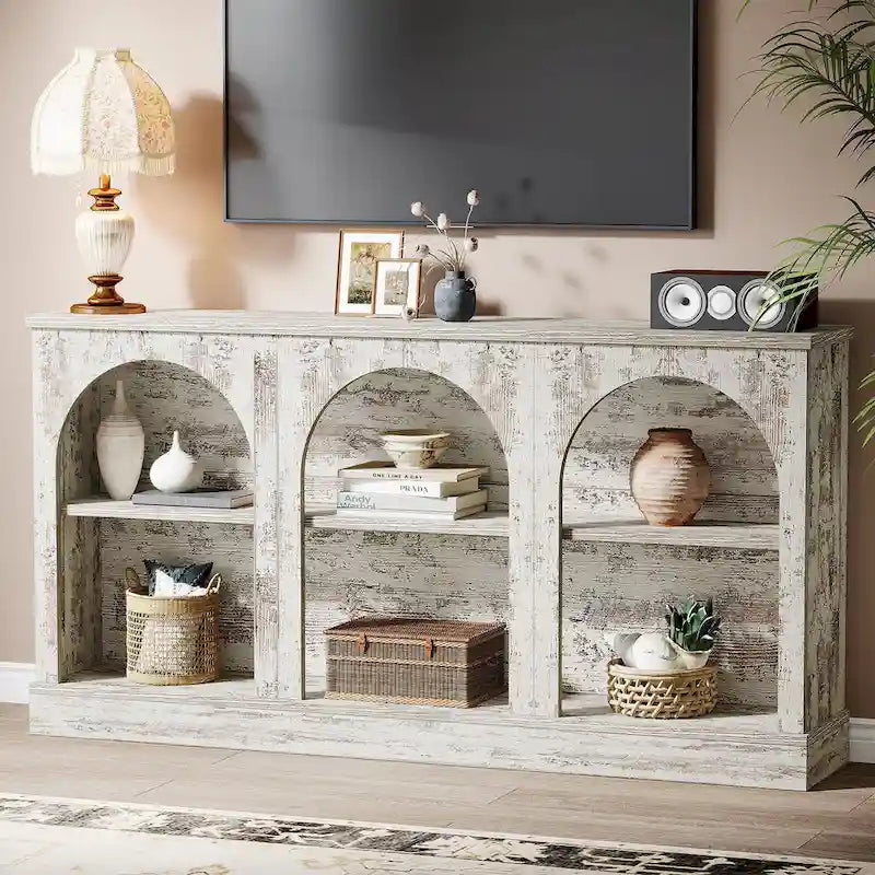 63-Inch Farmhouse Console Table with 3 Tier Storage for Entryway, Living Room - 11.81D x 62.99W x 31.5H