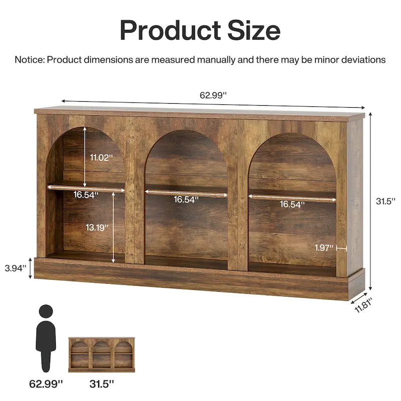 63-Inch Farmhouse Console Table with 3 Tier Storage for Entryway, Living Room - 11.81D x 62.99W x 31.5H