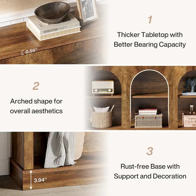 63-Inch Farmhouse Console Table with 3 Tier Storage for Entryway, Living Room - 11.81D x 62.99W x 31.5H