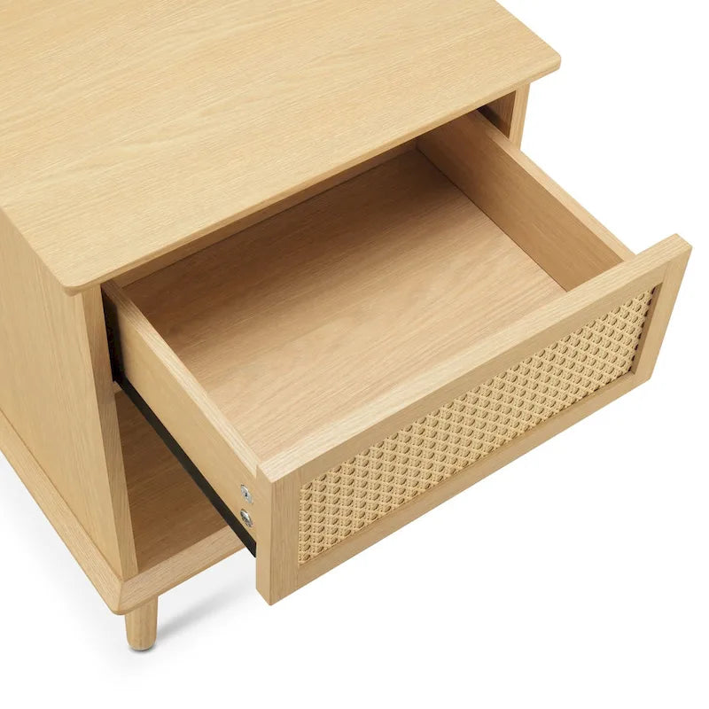 Chelsea Square Teagan Rattan Accent Side Table with Drawer Storage, Charging Station, & LED Touch Light - 15.25x23.75