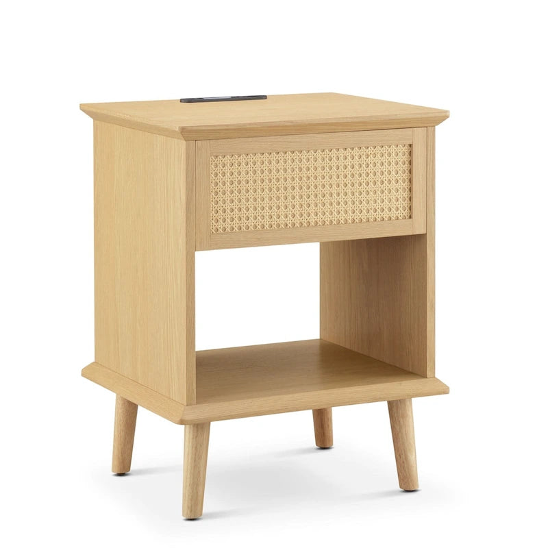 Chelsea Square Teagan Rattan Accent Side Table with Drawer Storage, Charging Station, & LED Touch Light - 15.25x23.75