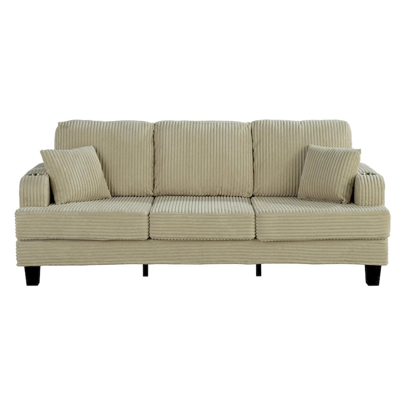 85 Modern Corduroy Rectangle 3-seater Sofa with USB and 2 Pillows