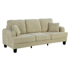 85 Modern Corduroy Rectangle 3-seater Sofa with USB and 2 Pillows