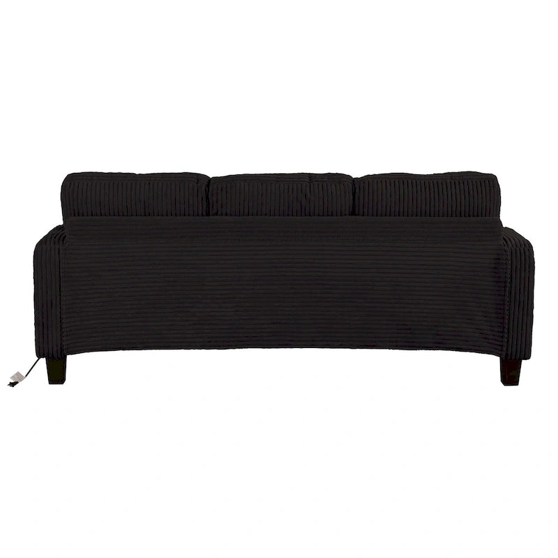 85 Modern Corduroy Rectangle 3-seater Sofa with USB and 2 Pillows