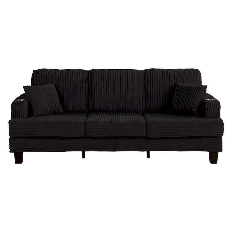 85 Modern Corduroy Rectangle 3-seater Sofa with USB and 2 Pillows