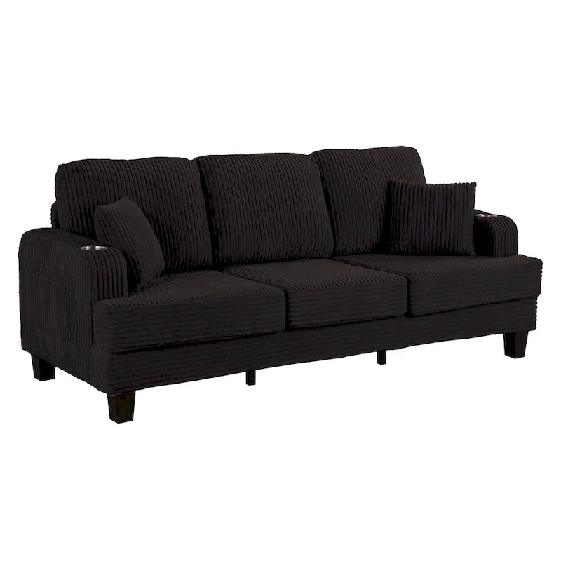 85 Modern Corduroy Rectangle 3-seater Sofa with USB and 2 Pillows