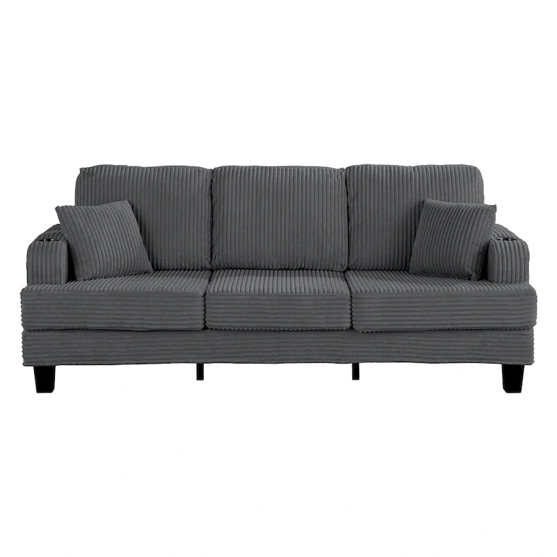 85 Modern Corduroy Rectangle 3-seater Sofa with USB and 2 Pillows