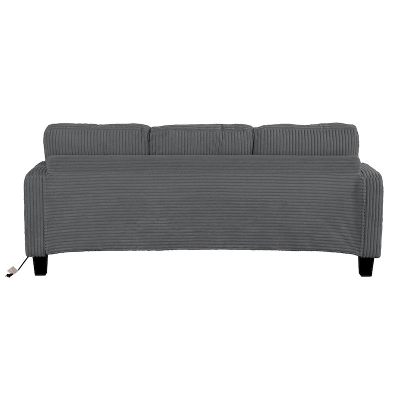 85 Modern Corduroy Rectangle 3-seater Sofa with USB and 2 Pillows