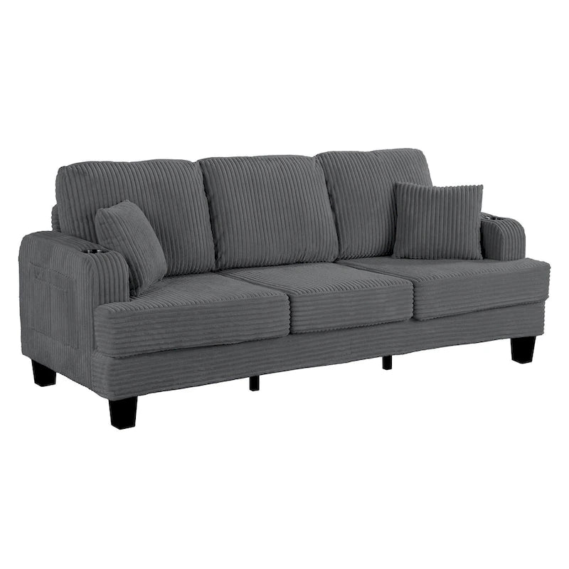 85 Modern Corduroy Rectangle 3-seater Sofa with USB and 2 Pillows