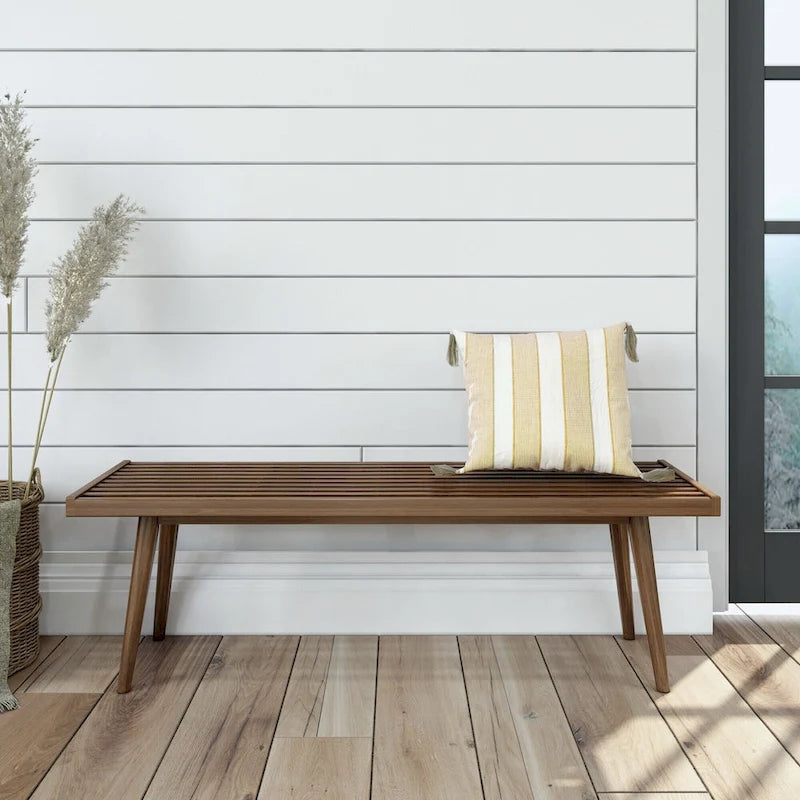 Plank and Beam Mid Century Double Wood Entryway Bench - 56.3 L x 16.5 W x 17.5 H