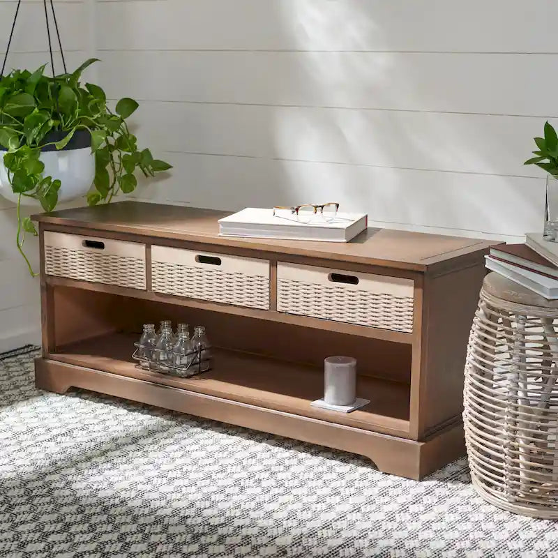 SAFAVIEH Salime 3-Drawer Bottom Shelf Storage Bench - 47.3 W x 15 L x 19 H - 47Wx15Dx19H