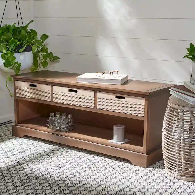 SAFAVIEH Salime 3-Drawer Bottom Shelf Storage Bench - 47.3 W x 15 L x 19 H - 47Wx15Dx19H