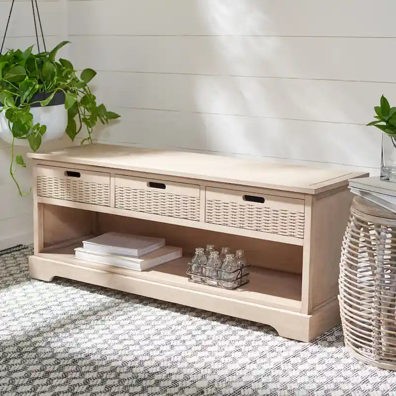 SAFAVIEH Salime 3-Drawer Bottom Shelf Storage Bench - 47.3 W x 15 L x 19 H - 47Wx15Dx19H