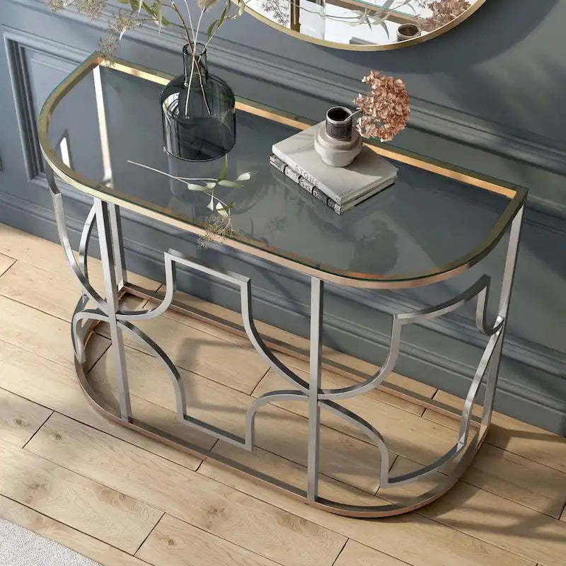 Ders Glam Chrome and Gold Plating Tempered Glass Top 3-Piece Coffee Table Set by Furniture of America