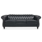Faux Leather Rolled Arm Chesterfield Three Seater Sofa