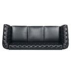 Faux Leather Rolled Arm Chesterfield Three Seater Sofa