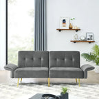 Italian Velvet Convertible Sleeper Sofa Bed with with Folded Armrests and Storage Bags