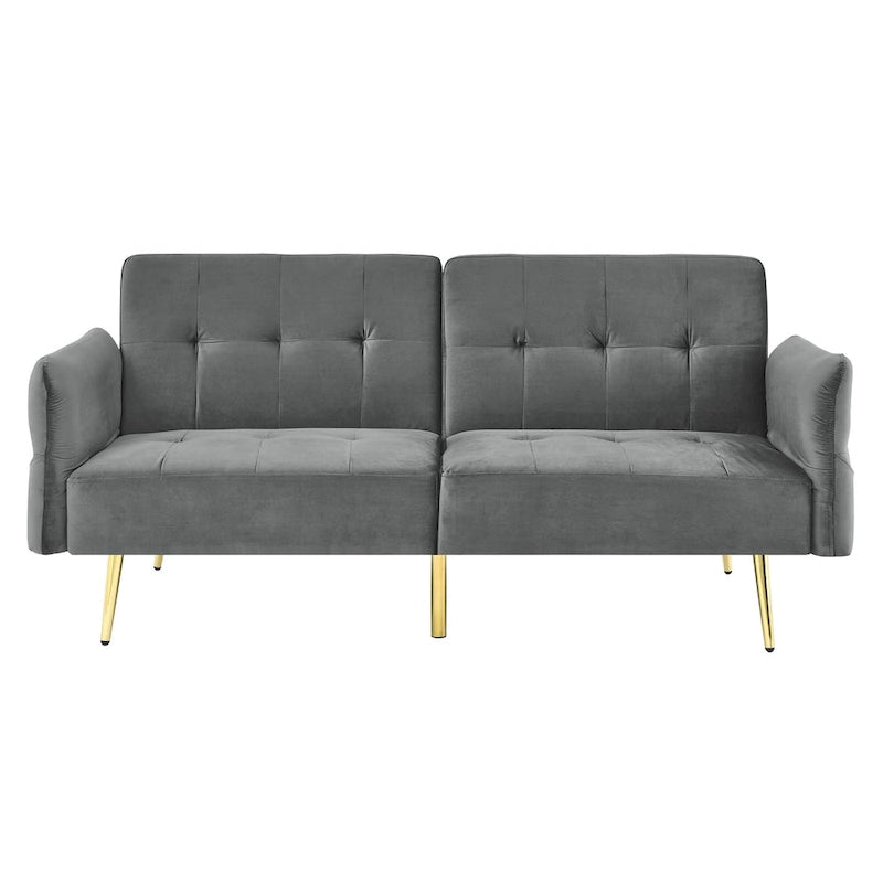 Italian Velvet Convertible Sleeper Sofa Bed with with Folded Armrests and Storage Bags
