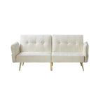 Italian Velvet Convertible Sleeper Sofa Bed with with Folded Armrests and Storage Bags