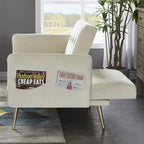 Italian Velvet Convertible Sleeper Sofa Bed with with Folded Armrests and Storage Bags