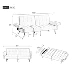 Italian Velvet Convertible Sleeper Sofa Bed with with Folded Armrests and Storage Bags