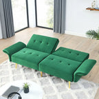 Italian Velvet Convertible Sleeper Sofa Bed with with Folded Armrests and Storage Bags