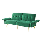 Italian Velvet Convertible Sleeper Sofa Bed with with Folded Armrests and Storage Bags
