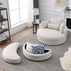 Welike Swivel Accent Barrel Modern Grey Sofa Lounge Club Big Round Chair with Storage Ottoman