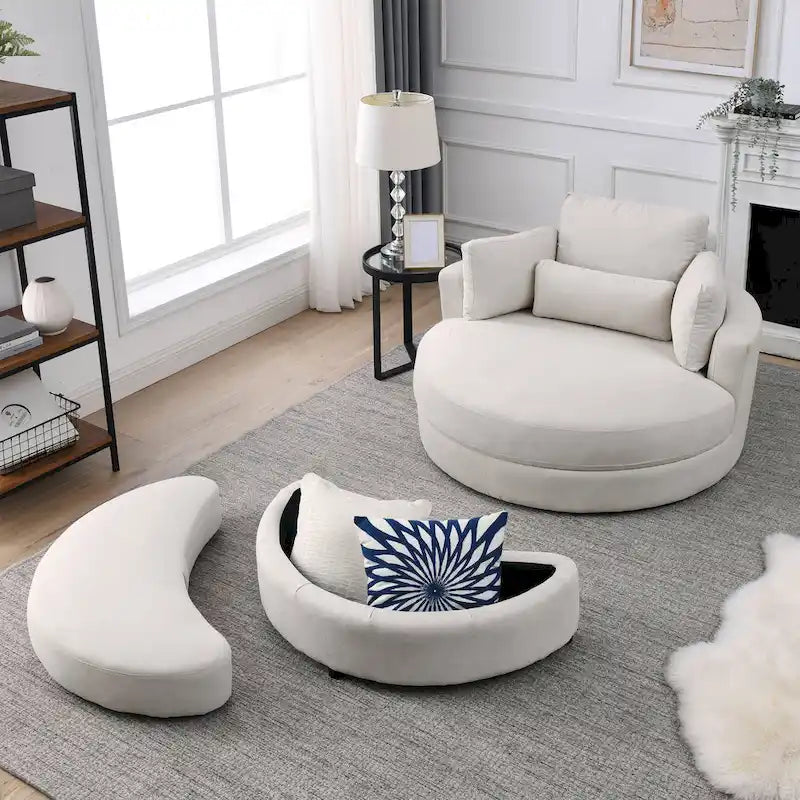 Welike Swivel Accent Barrel Modern Grey Sofa Lounge Club Big Round Chair with Storage Ottoman