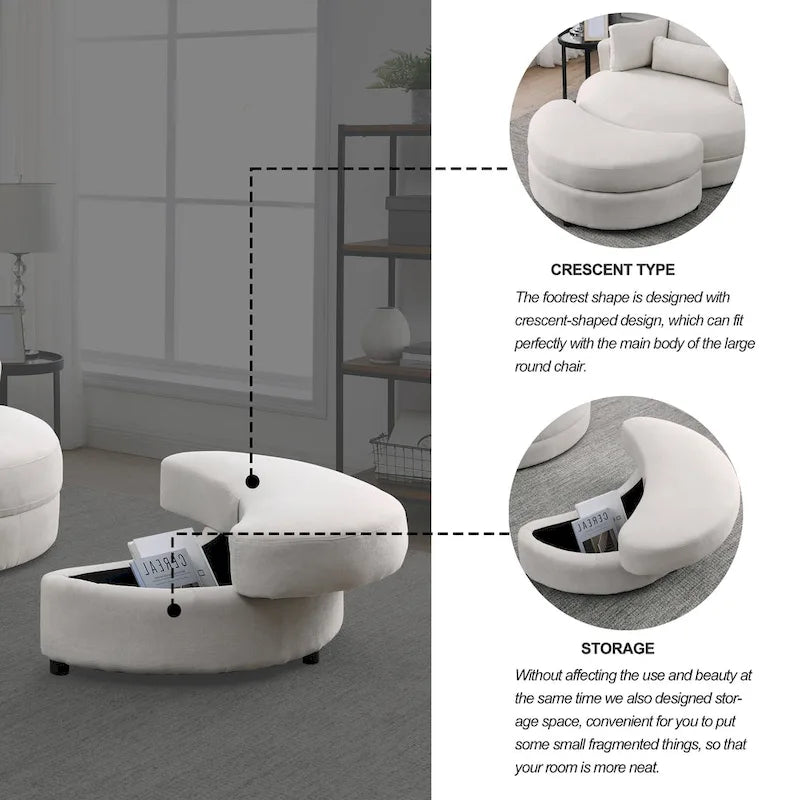 Welike Swivel Accent Barrel Modern Grey Sofa Lounge Club Big Round Chair with Storage Ottoman