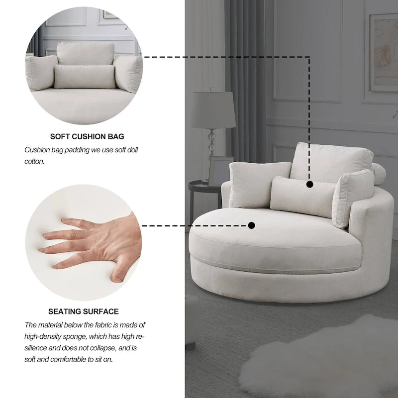 Welike Swivel Accent Barrel Modern Grey Sofa Lounge Club Big Round Chair with Storage Ottoman