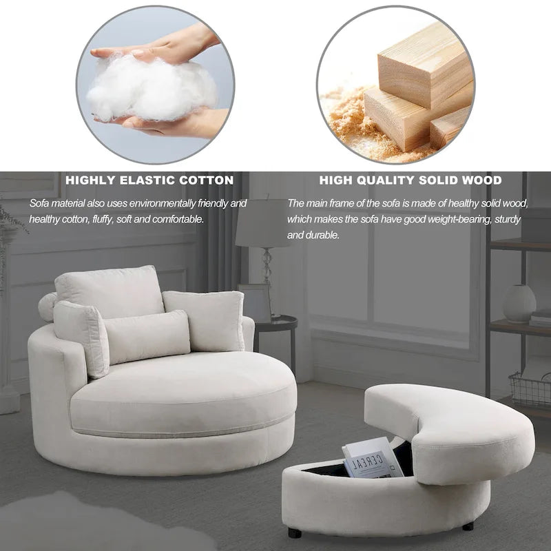 Welike Swivel Accent Barrel Modern Grey Sofa Lounge Club Big Round Chair with Storage Ottoman
