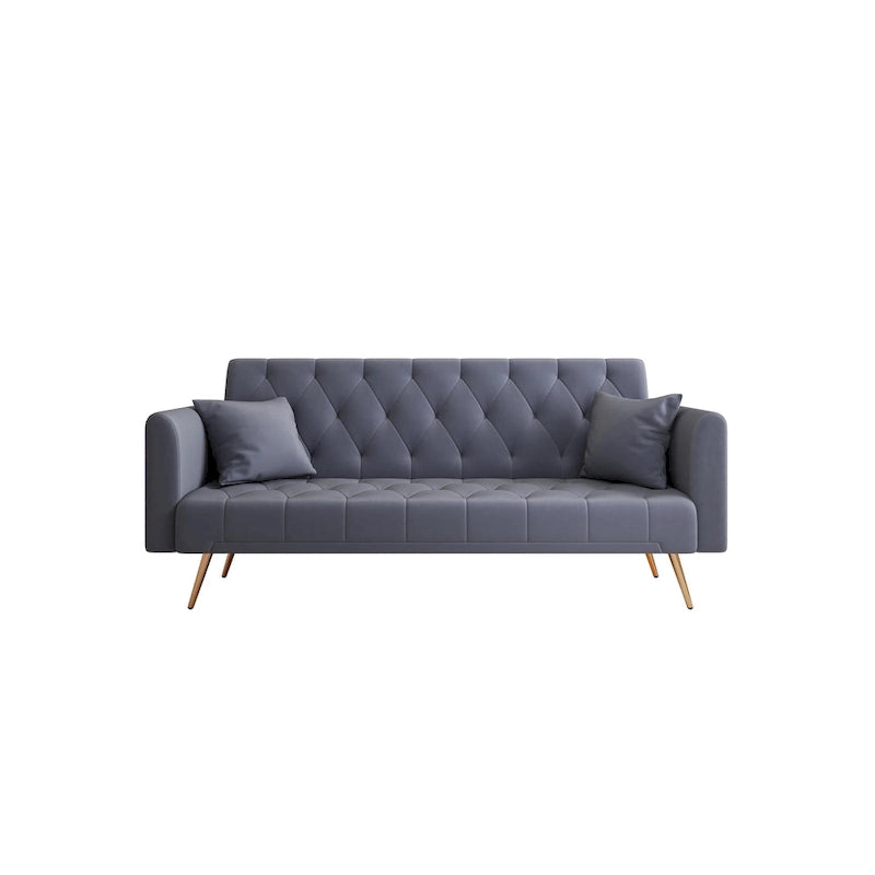 Tufted Grey Upholstered Convertible Double Folding Sofa Bed - 19.00 x 71.00 x 30.00