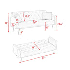 Tufted Grey Upholstered Convertible Double Folding Sofa Bed - 19.00 x 71.00 x 30.00