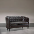 Midcentury Modern Button Tufted Faux Leather Barrel Loveseat - Comfy Tub Loveseat Sofa