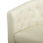 Midcentury Modern Button Tufted Faux Leather Barrel Loveseat - Comfy Tub Loveseat Sofa