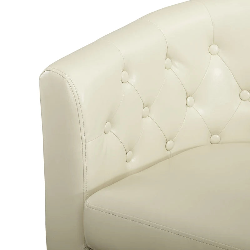 Midcentury Modern Button Tufted Faux Leather Barrel Loveseat - Comfy Tub Loveseat Sofa