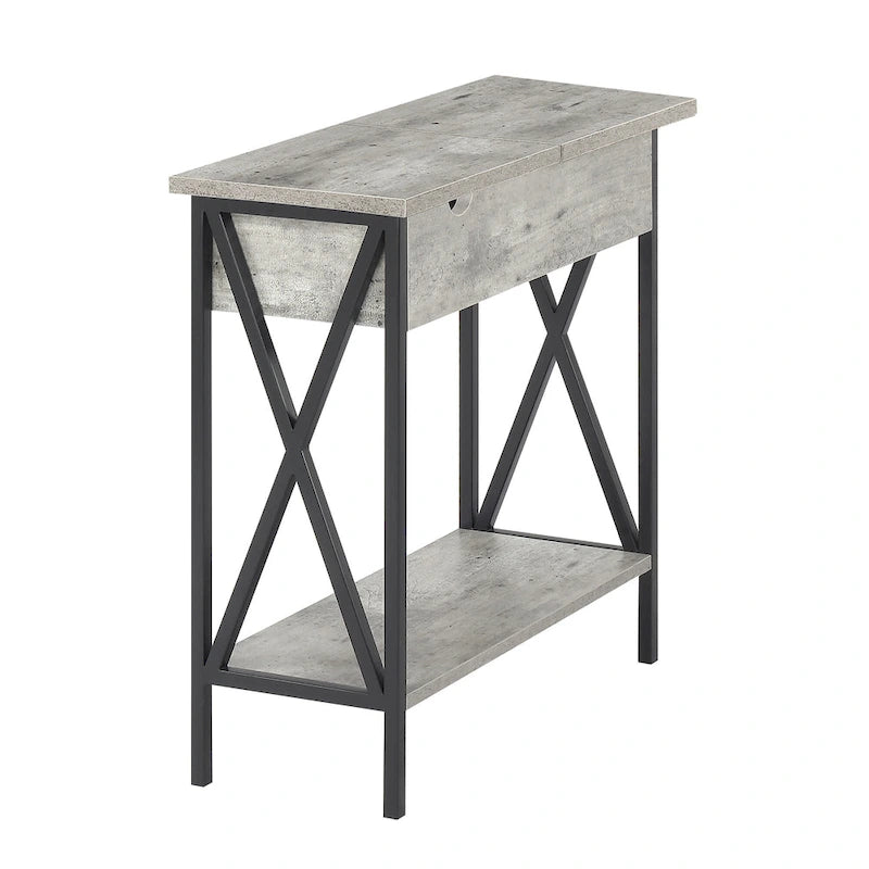 Convenience Concepts Tucson Flip Top End Table with Charging Station and Shelf