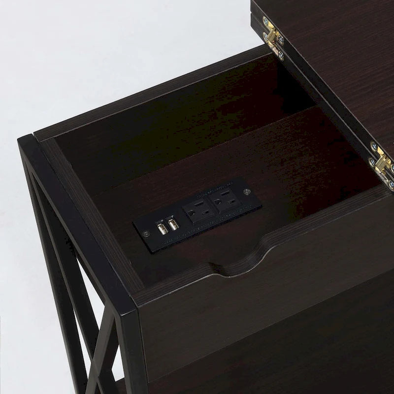Convenience Concepts Tucson Flip Top End Table with Charging Station and Shelf